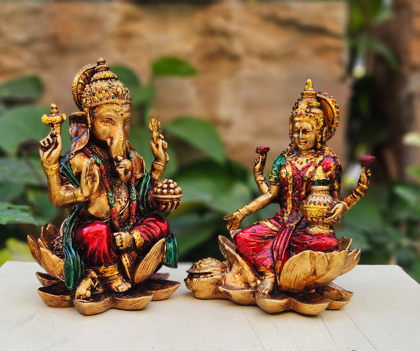 Ganesh Laxmi Idol Set for Home Temple | Antique Finish Handmade Decorative Statue – Indian Craft Store