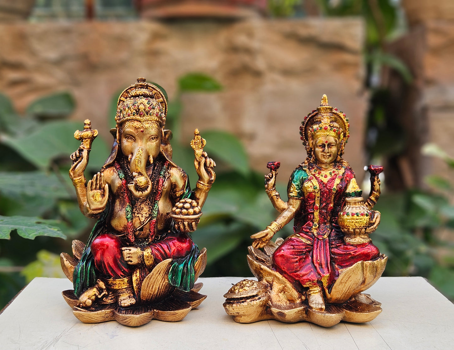 Ganesh Laxmi Idol Set for Home Temple | Antique Finish Handmade Decorative Statue – Indian Craft Store