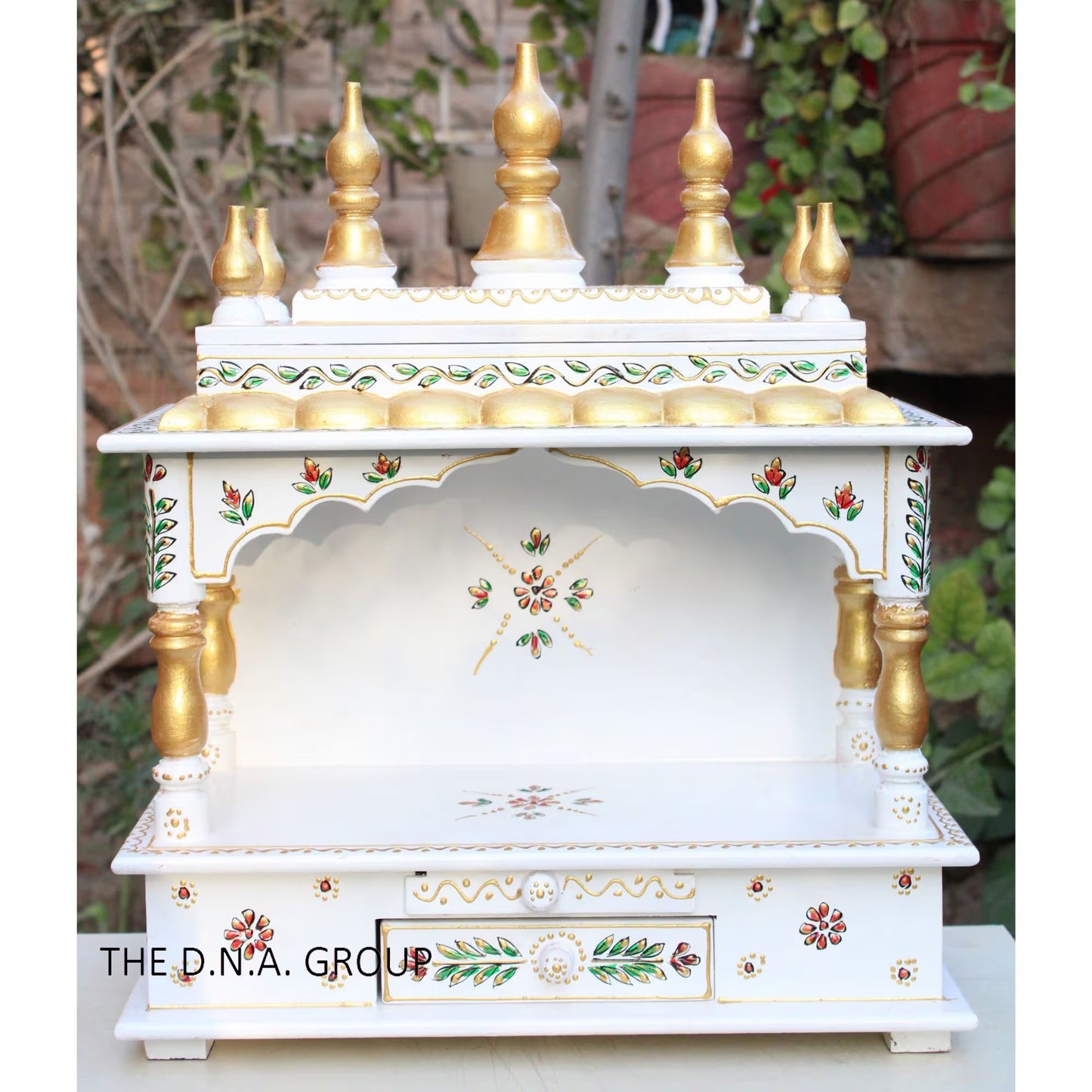 Big Size Wooden Temple in Classy White and Gold.