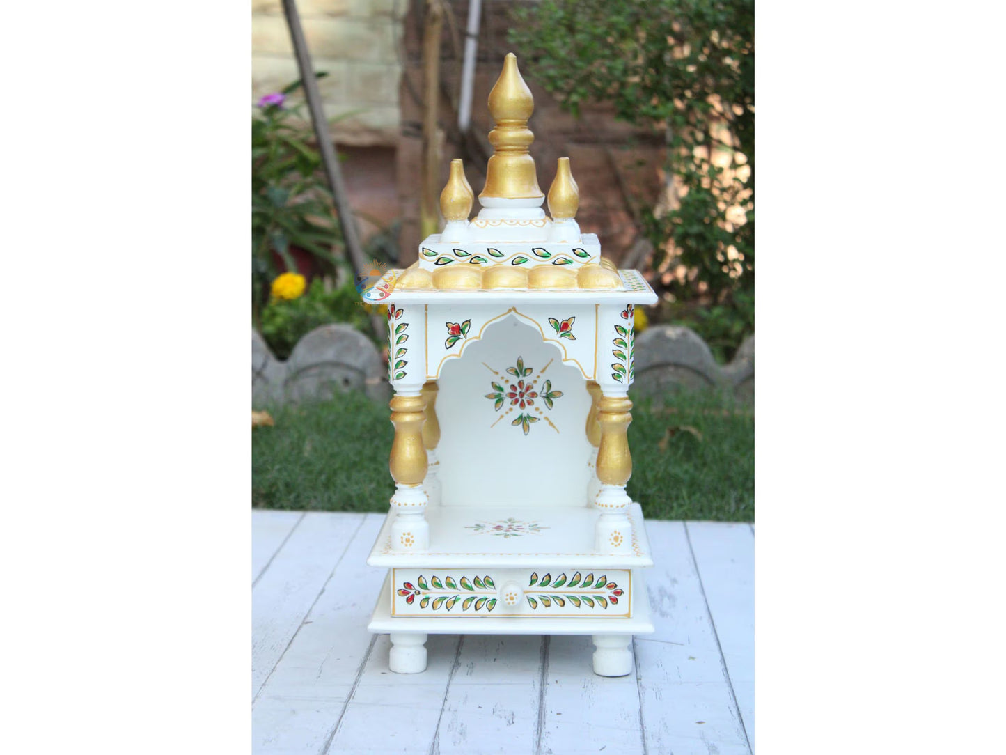 Big Size Wooden Temple in Classy White and Gold.