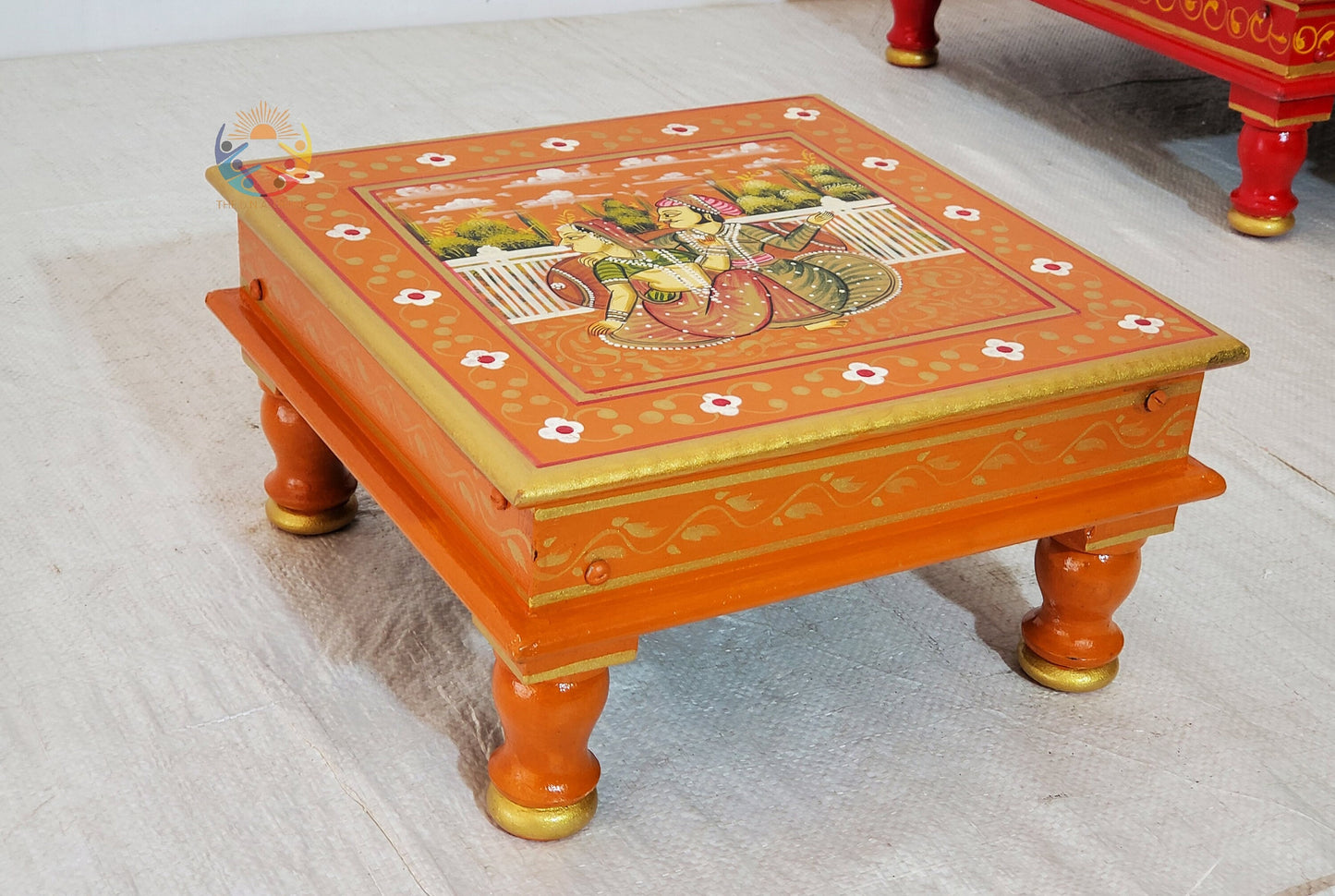 Unique Decorative Bajot – Indian Painted Wood