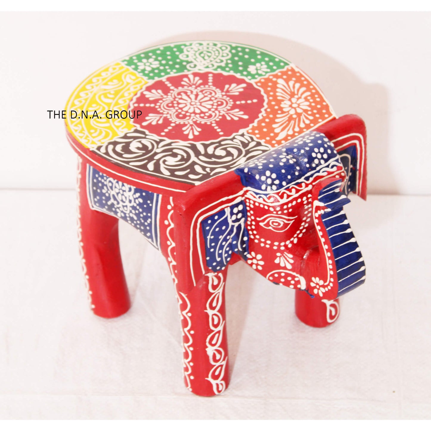 Handcrafted Wooden Elephant Stool – Red