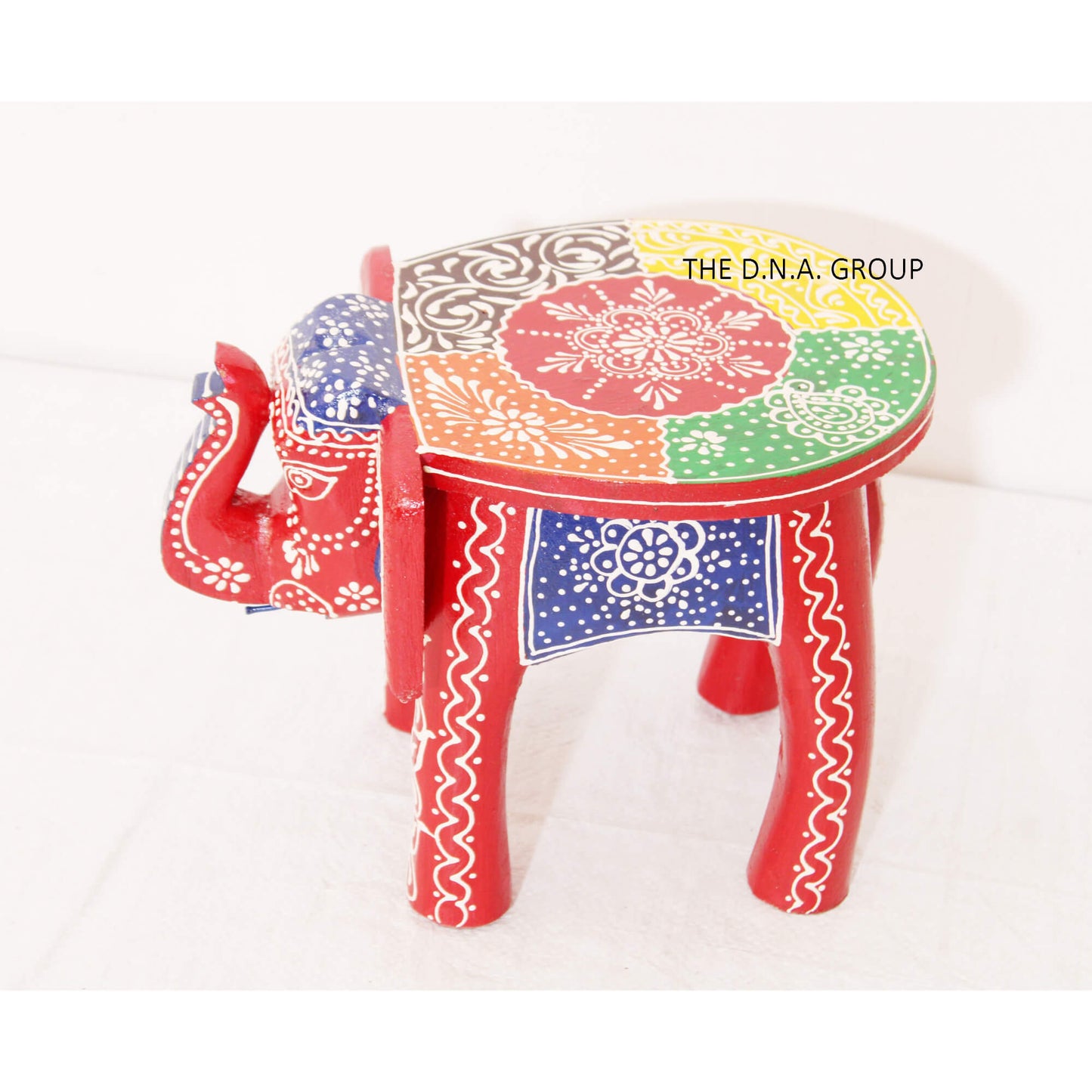 Handcrafted Wooden Elephant Stool – Red