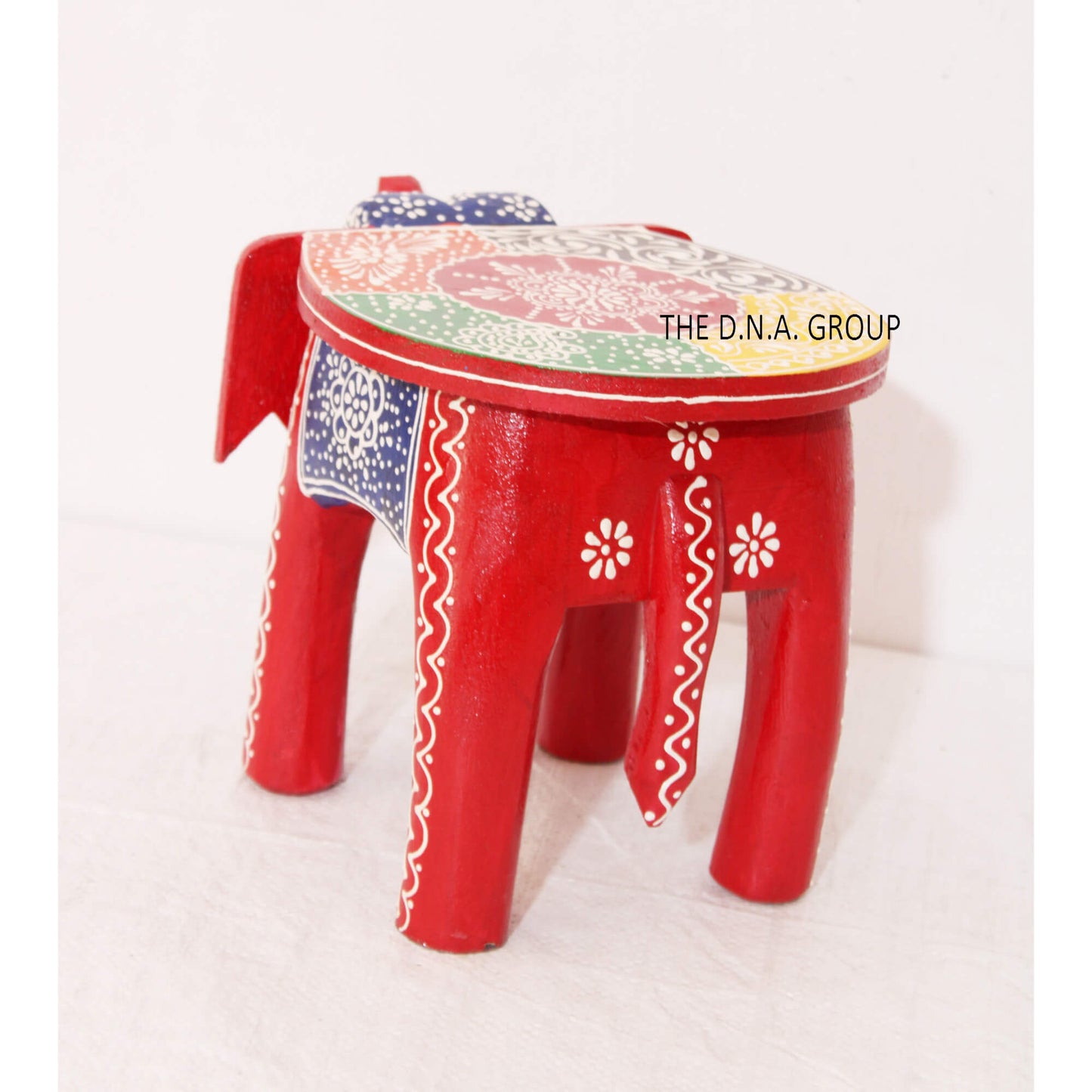 Handcrafted Wooden Elephant Stool – Red