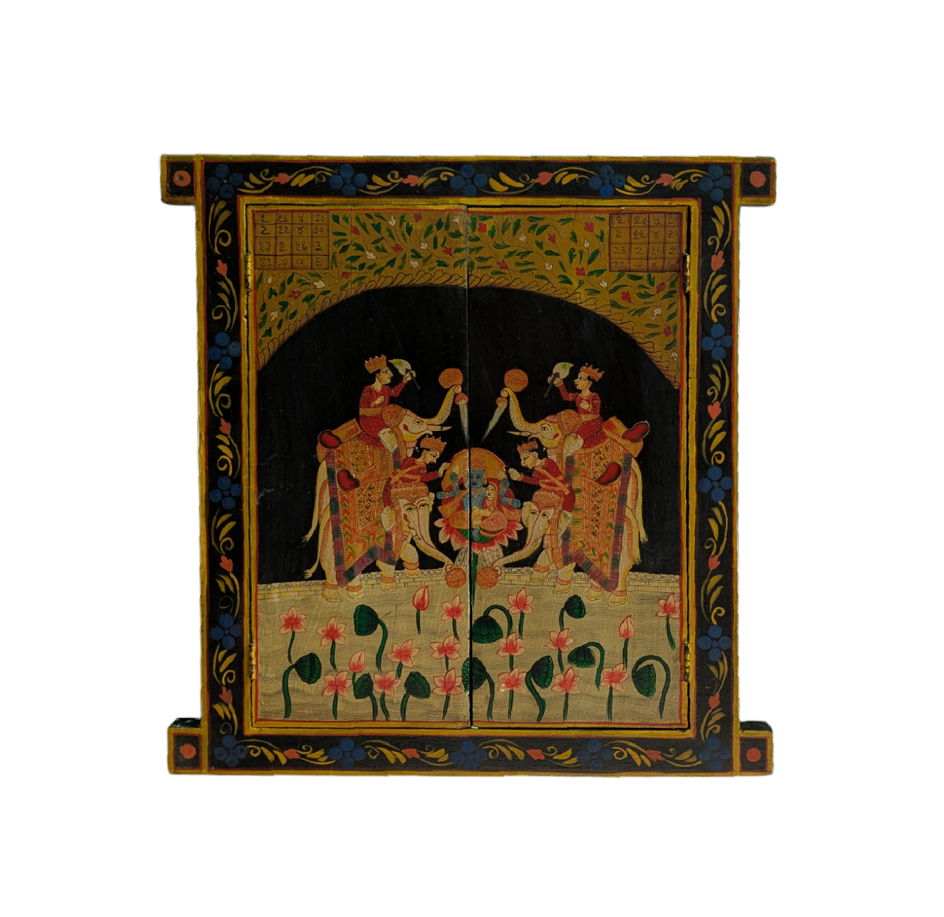 Double Elephant and Radha Krishna Wooden Window