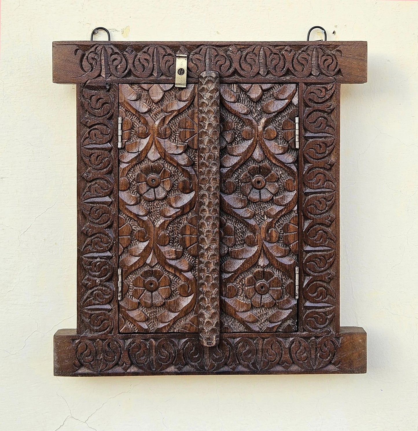 Herringbone Rustic Teak Wooden Window Framed