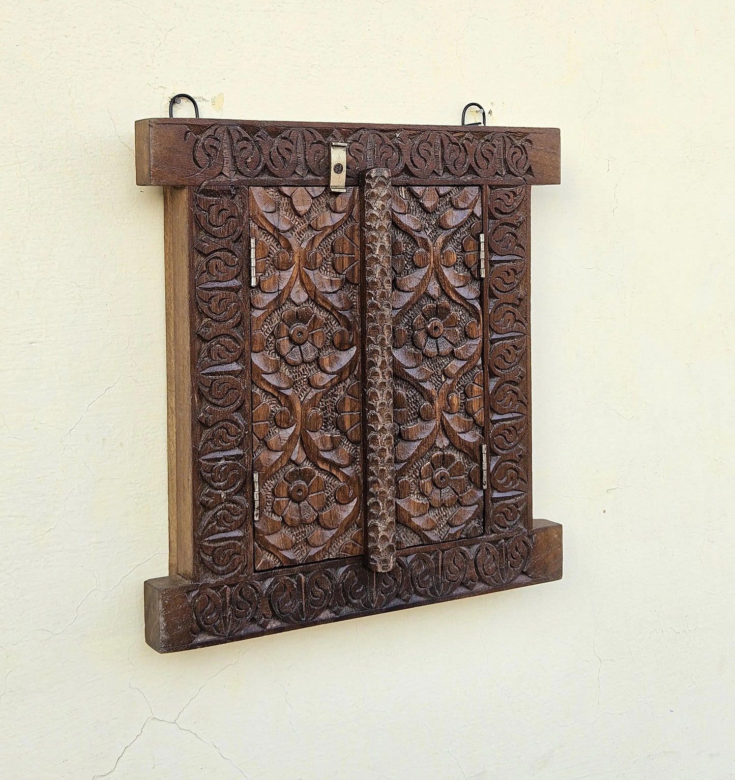 Herringbone Rustic Teak Wooden Window Framed