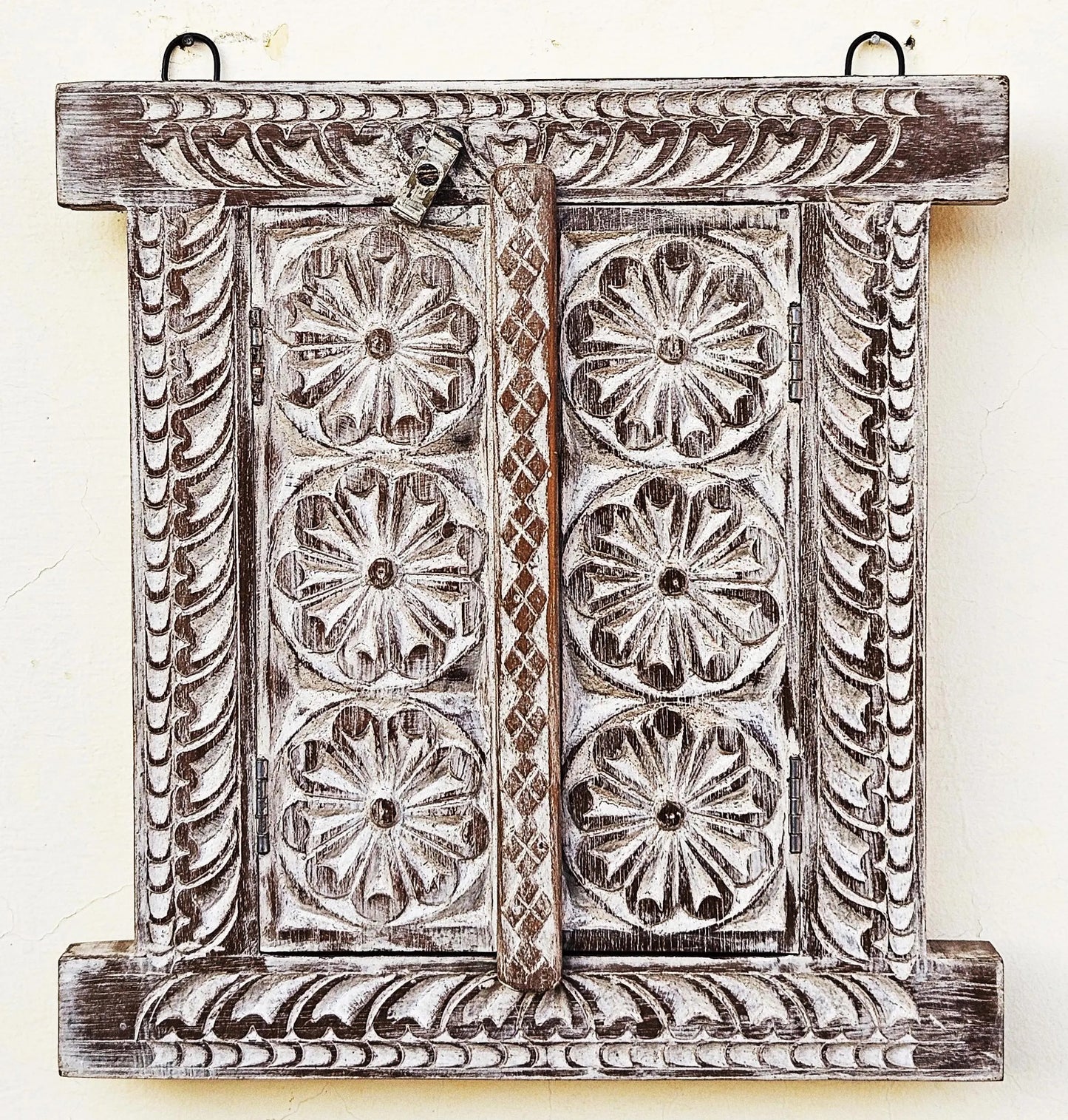 Herringbone Rustic Teak Wooden Window Framed