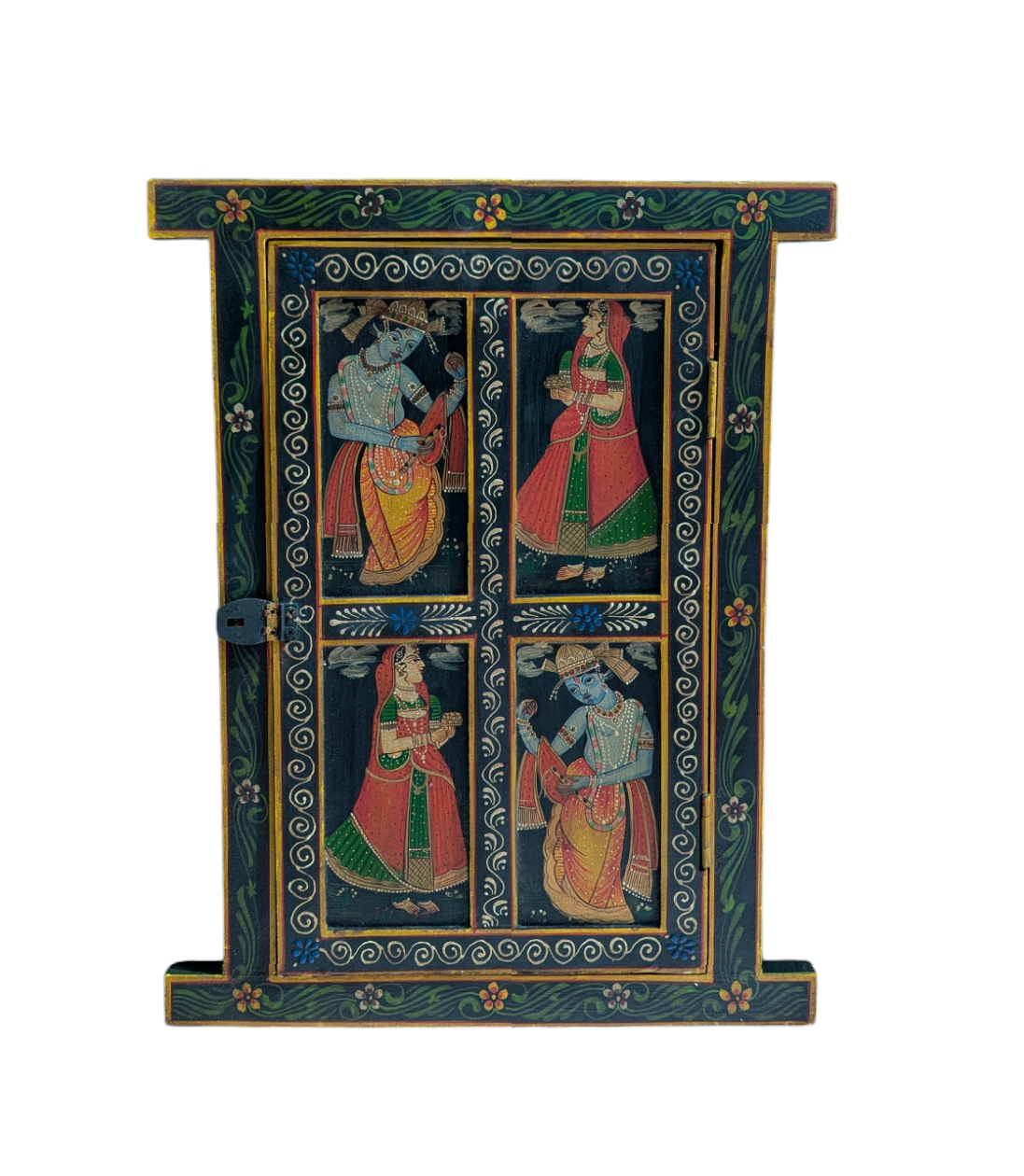Double Elephant and Radha Krishna Wooden Window