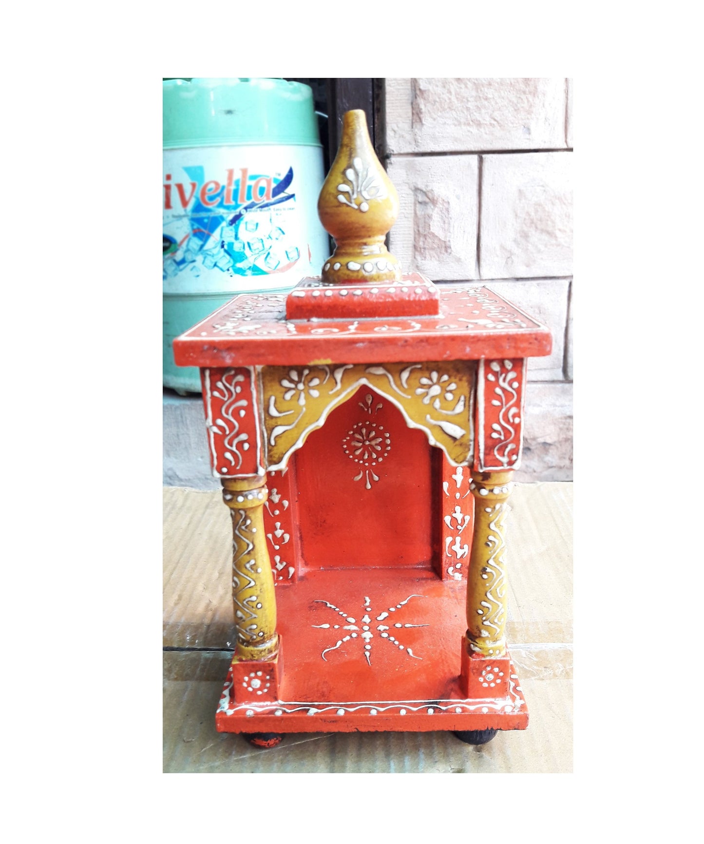 Small Wooden Temple Mandir For Home/Indian Handcrafted Red Brown Pooja Ghar/Wall Mount Mandap Folk Art/Small Table Altar/Indian Pooja Shelf