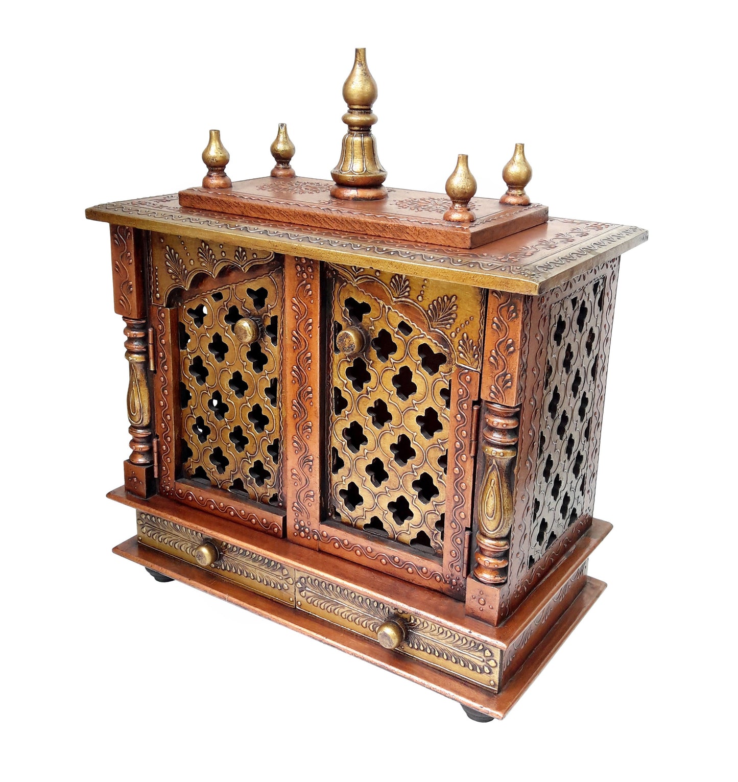 Wooden Temple Mandir Hindu Handcrafted White Golden