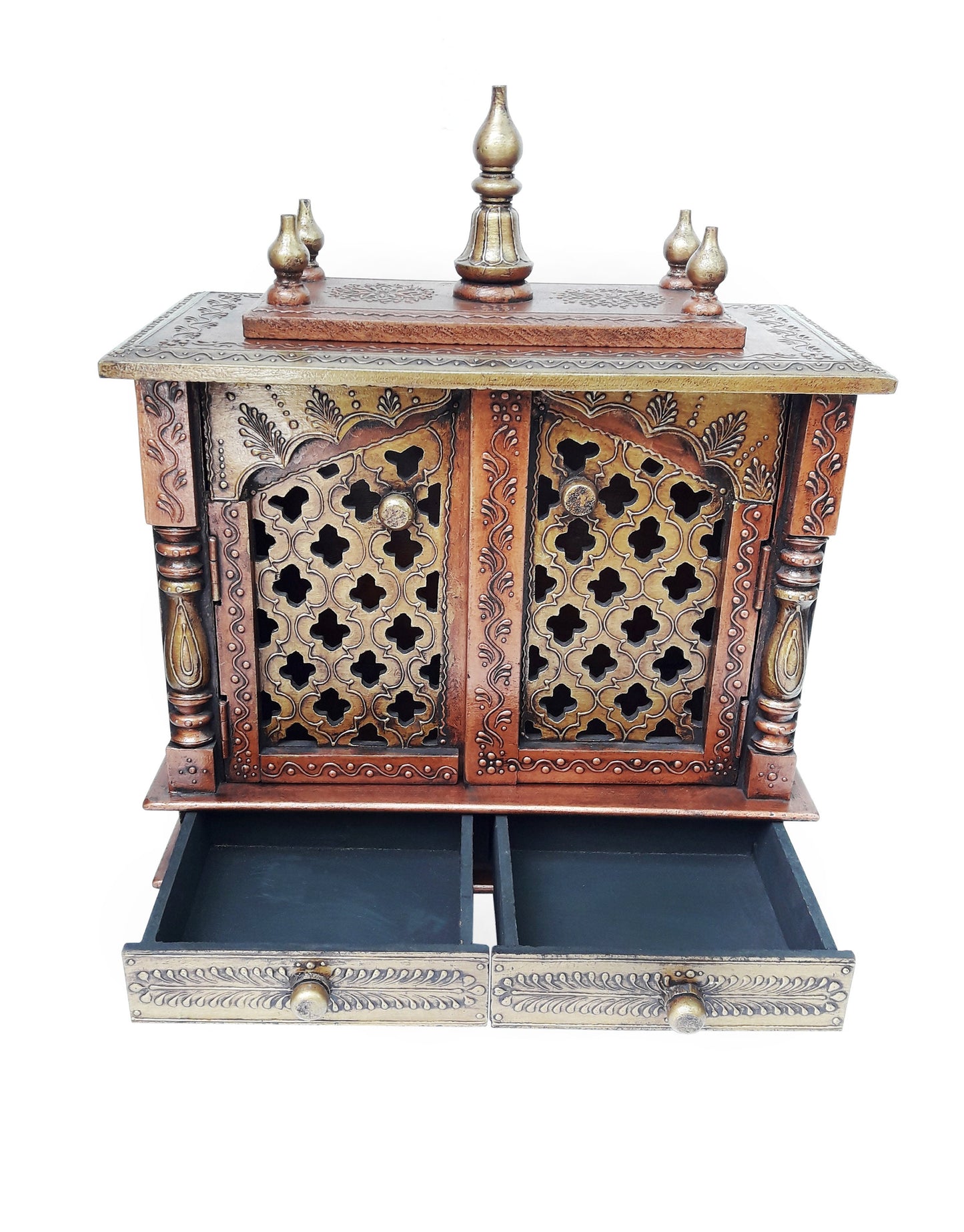 Wooden Temple Mandir Hindu Handcrafted White Golden