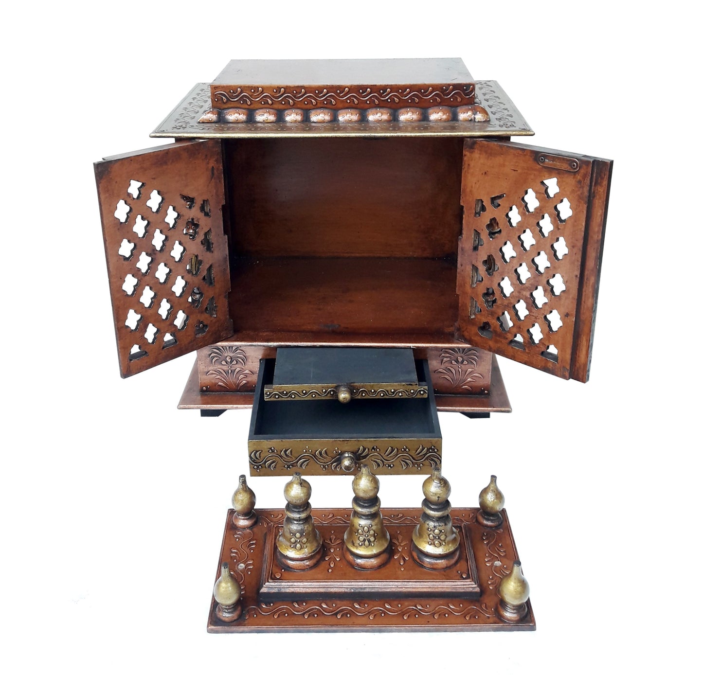 Copper with vintage feel Wooden Temple For Home