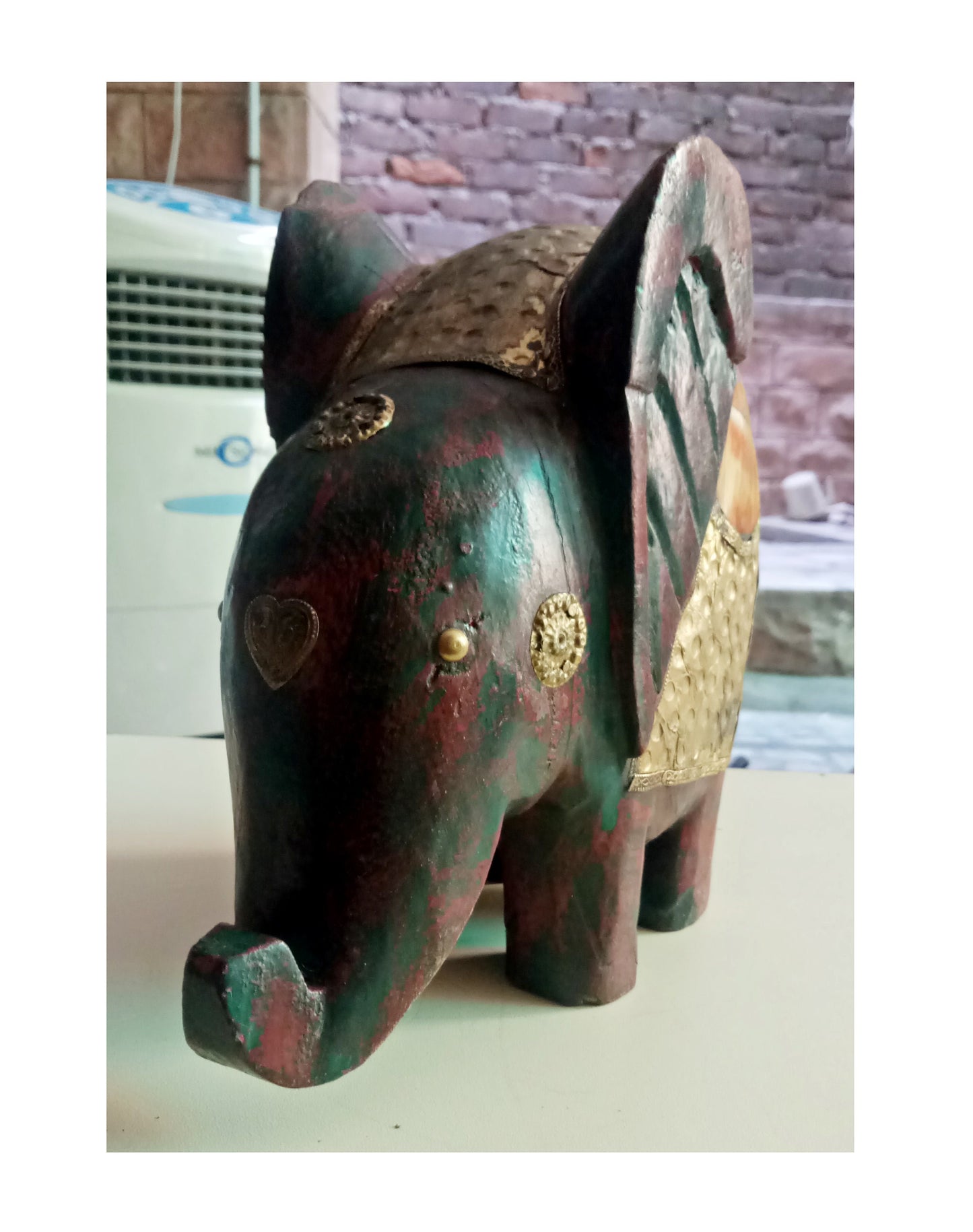 Wooden Painted Elephant With Brass Model 1