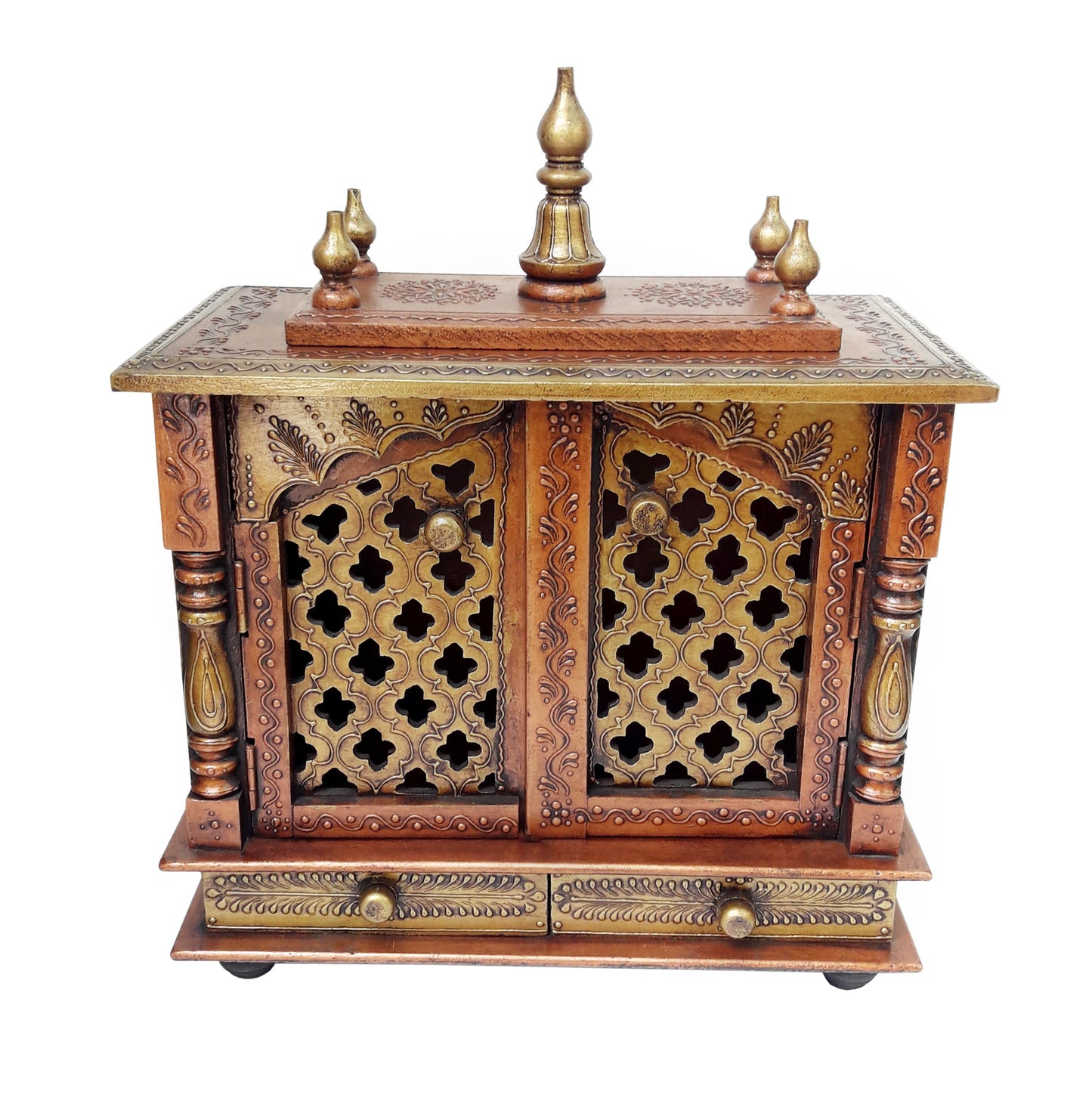 Wooden Temple Mandir Hindu Handcrafted White Golden