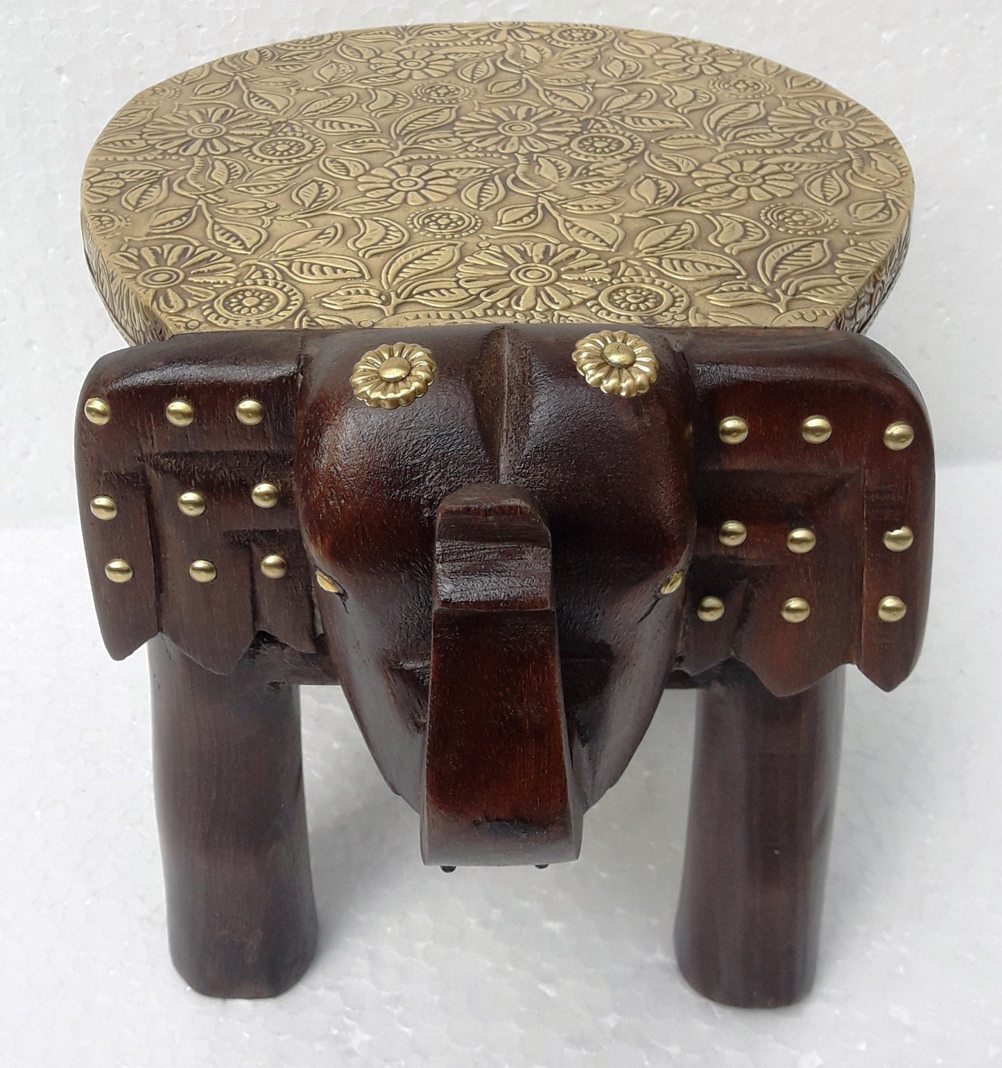 Handcrafted Tribal Elephant Stool with Metal Fitted