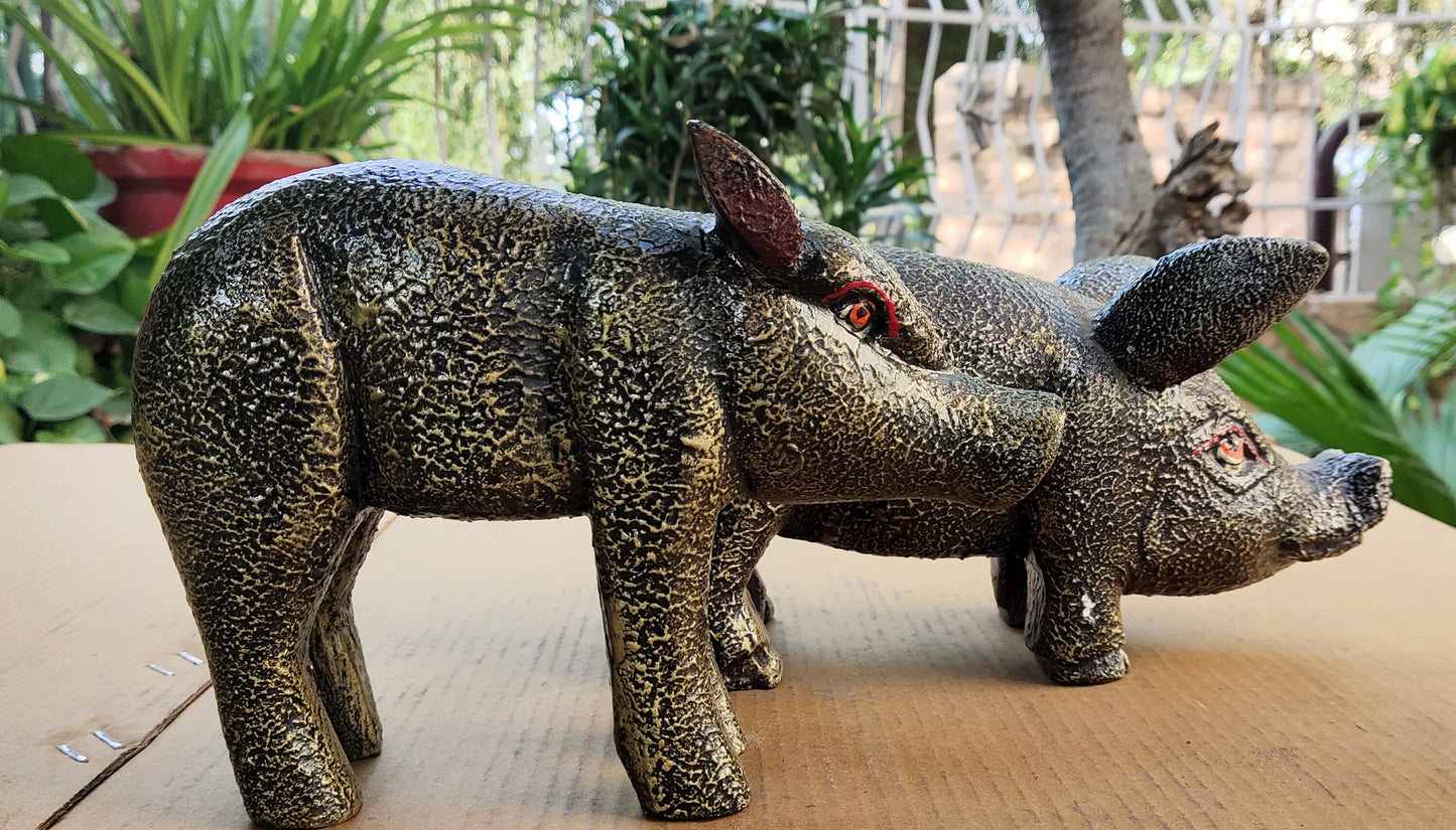 Wooden Pig Statue Wood Figurine Model 1 :-