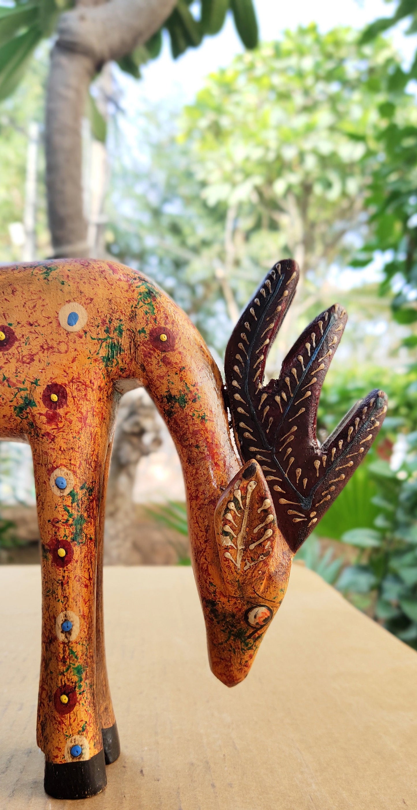 Cute Wooden Reindeer Deer Statues Model 1