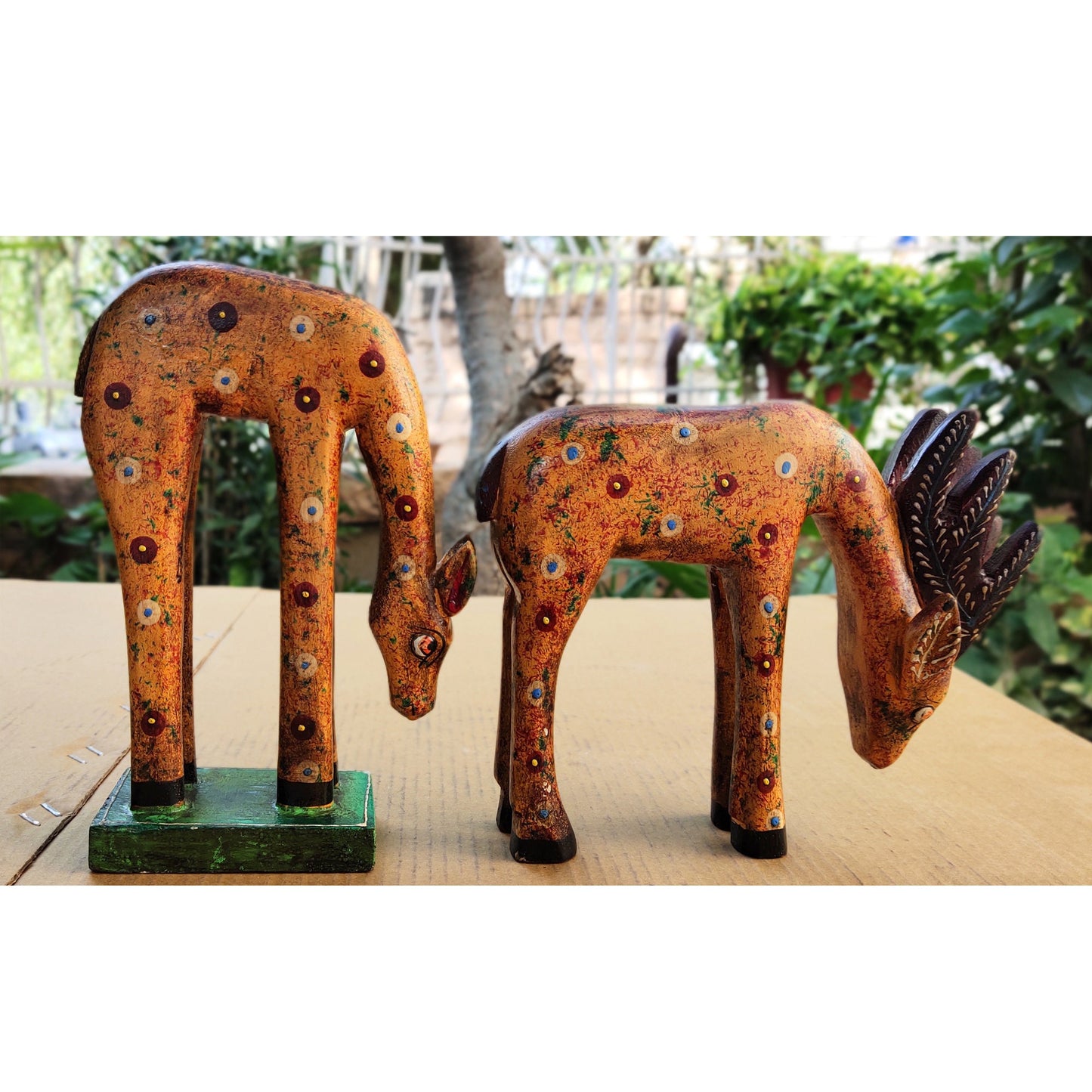 Cute Wooden Reindeer Deer Statues Model 1