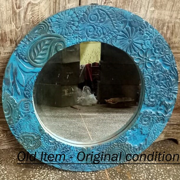 Antique Wood Carved Mirror Wall Hanging