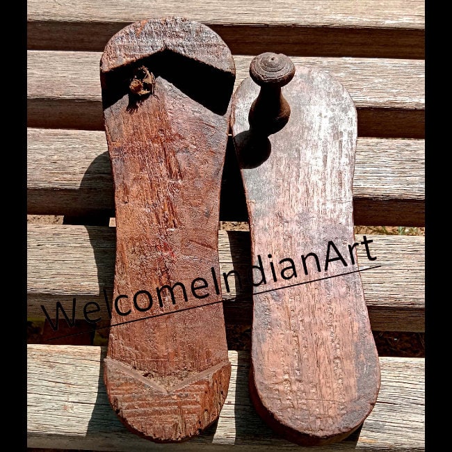 Old Indian Antique Wooden Slipper Shoe