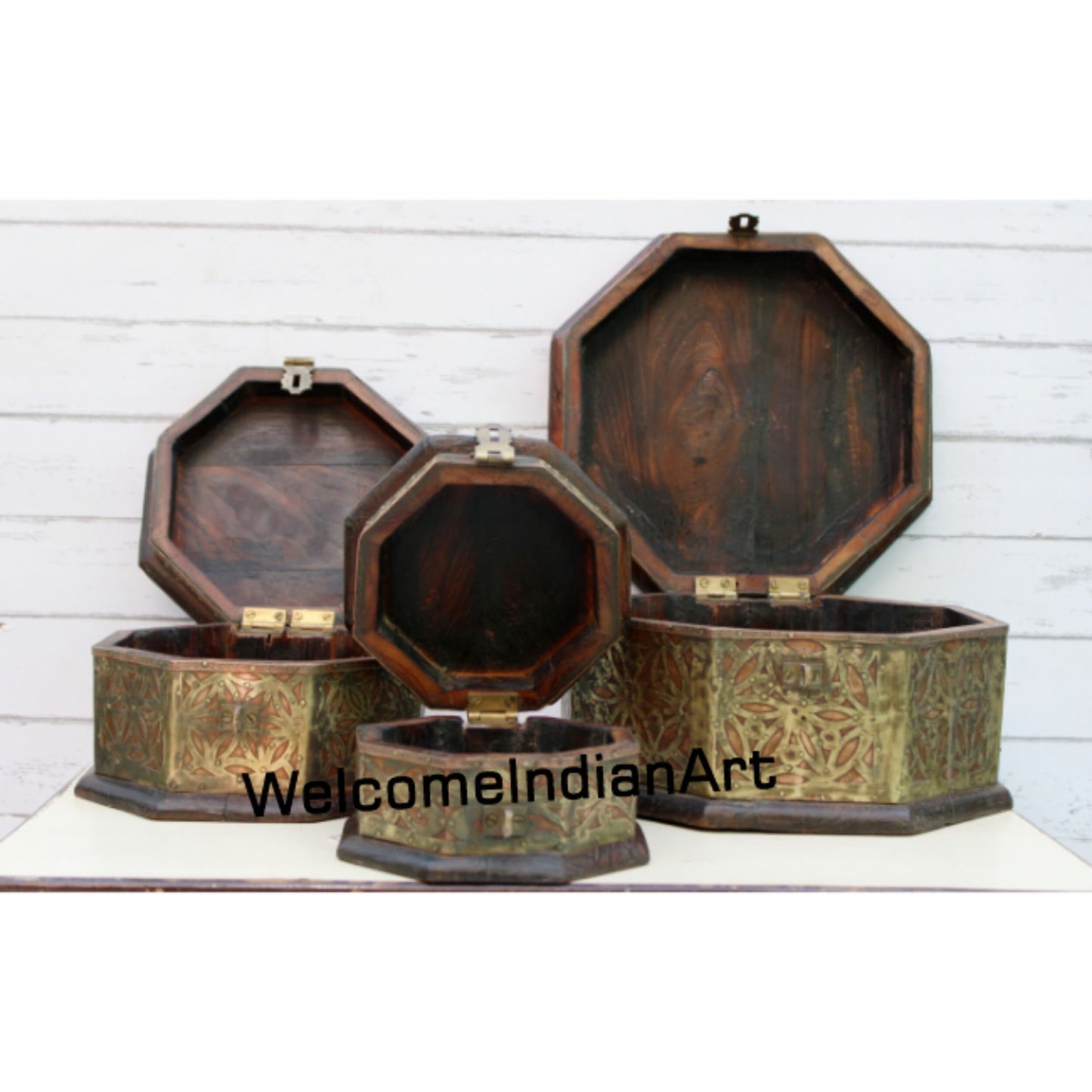 Handmade Wood Brass Box Set Model 1