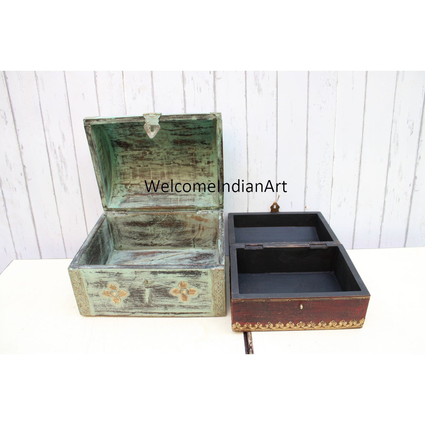 Wooden Brass Fitted Jewelry Box Wood