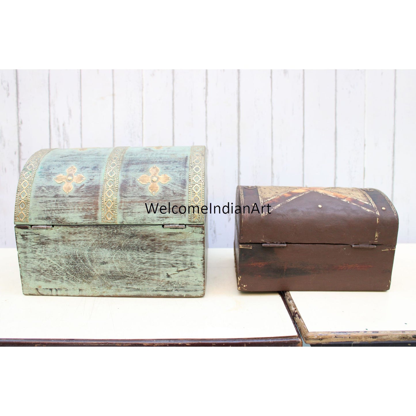 Wooden Brass Fitted Jewelry Box Wood
