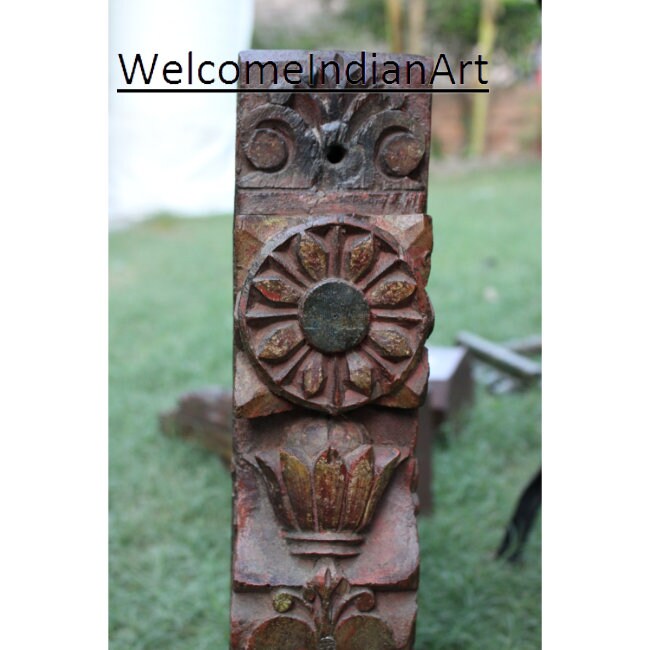 Antique Old Hand Carved Flower Side