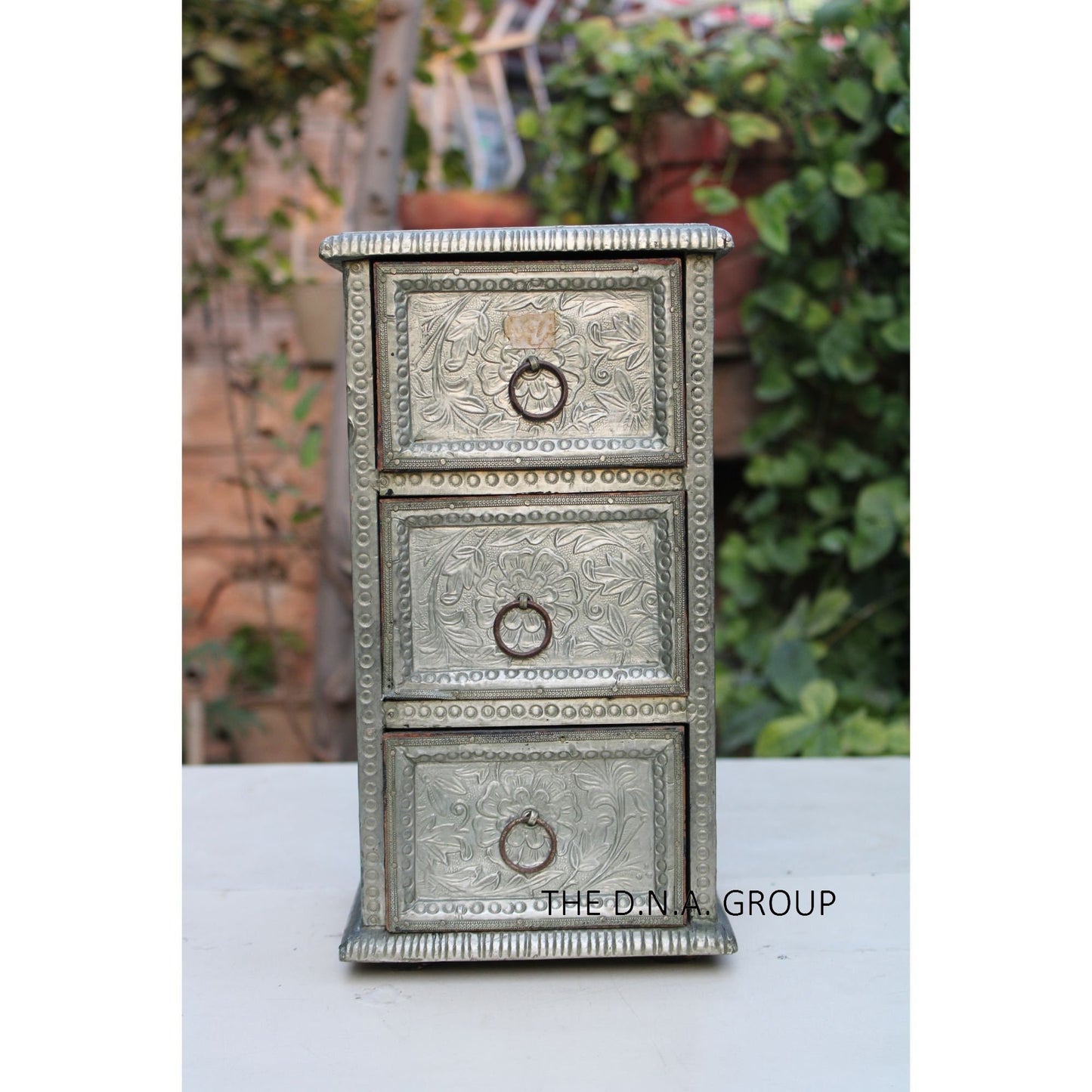 Antique Wooden Jewelry Drawer, Metal Fitted