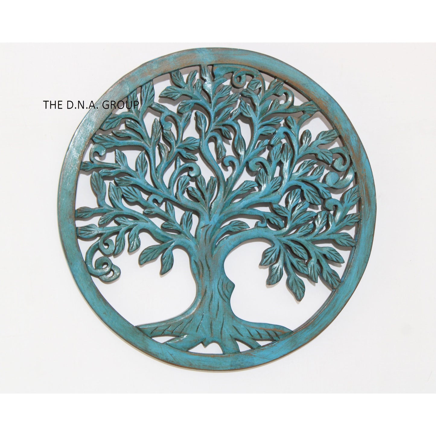 Round Wooden Tree Wall Art Blue