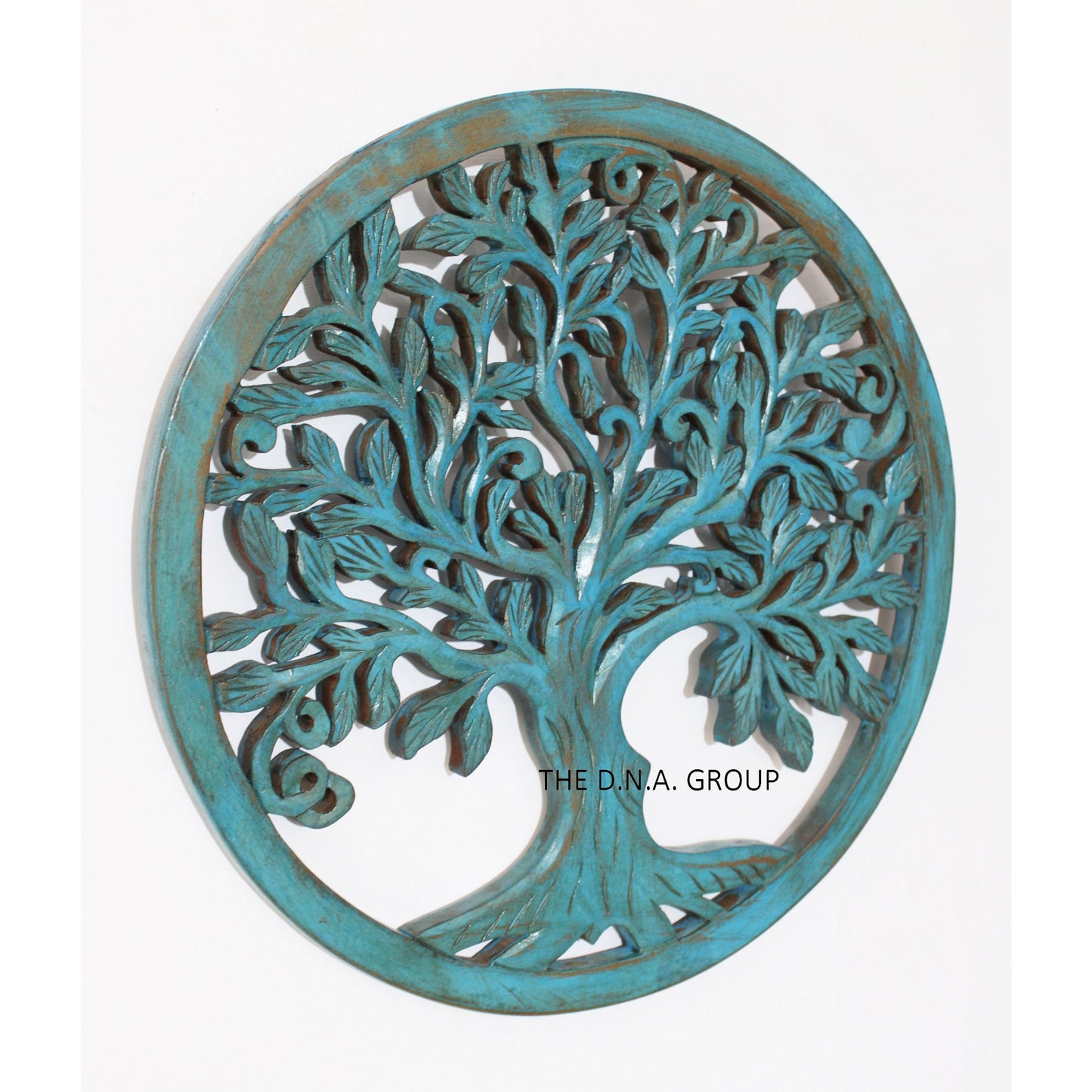 Round Wooden Tree Wall Art Blue