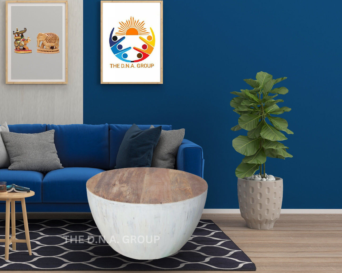 Wooden Drum Coffee Table, Distress 10X10X10