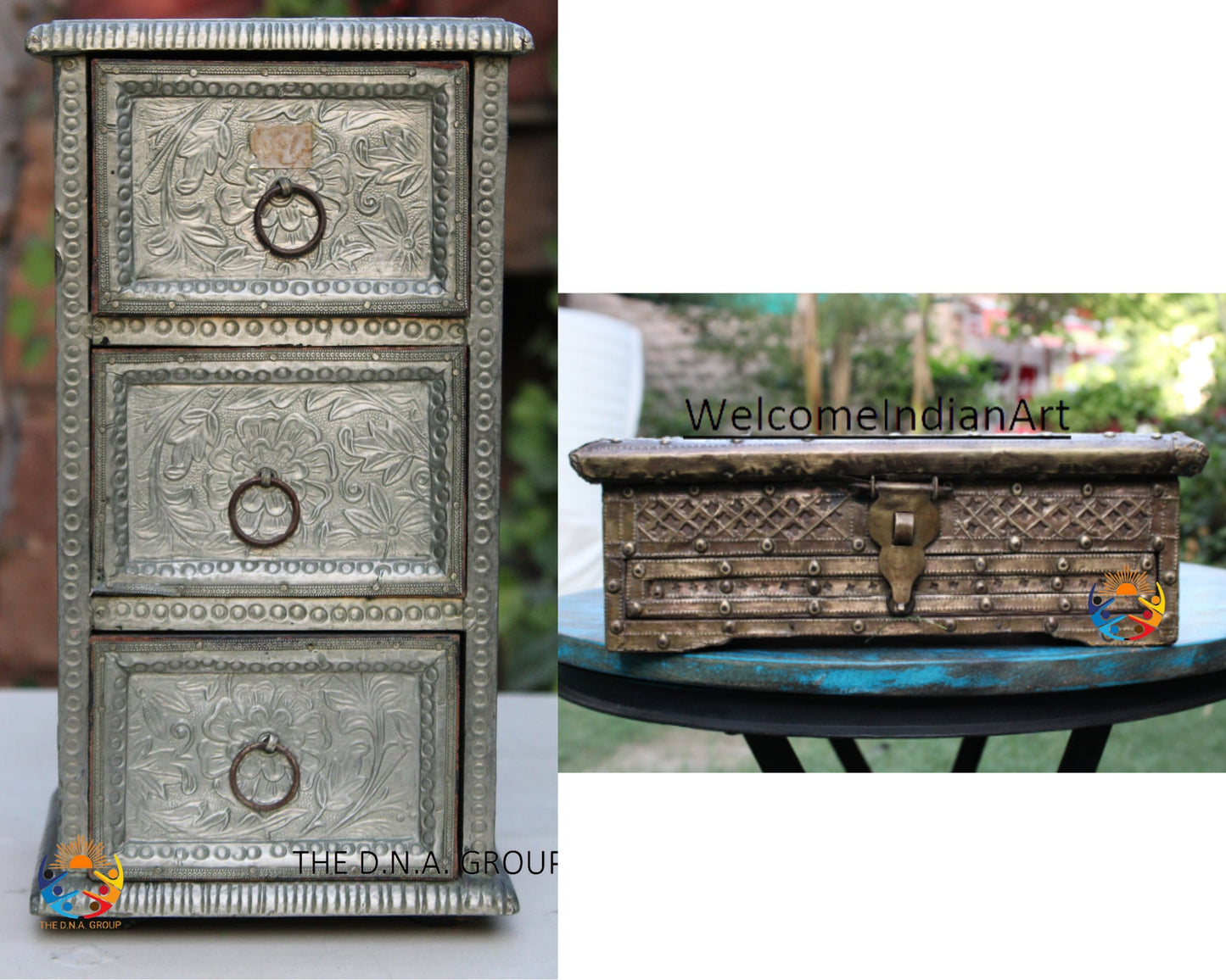 Antique Wooden Jewelry Drawer, Metal Fitted