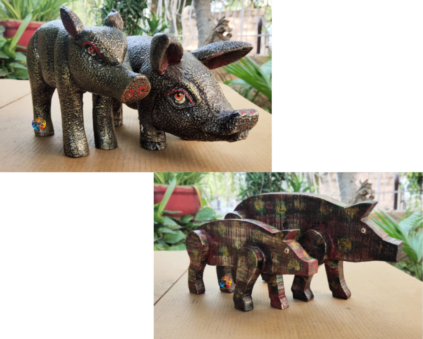 Wooden Pig Statue Wood Figurine Model 1 :-