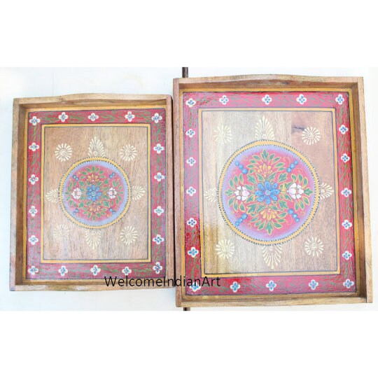 Handmade Wooden Serving Tray Unique Model 1 ( Set Of 3 )