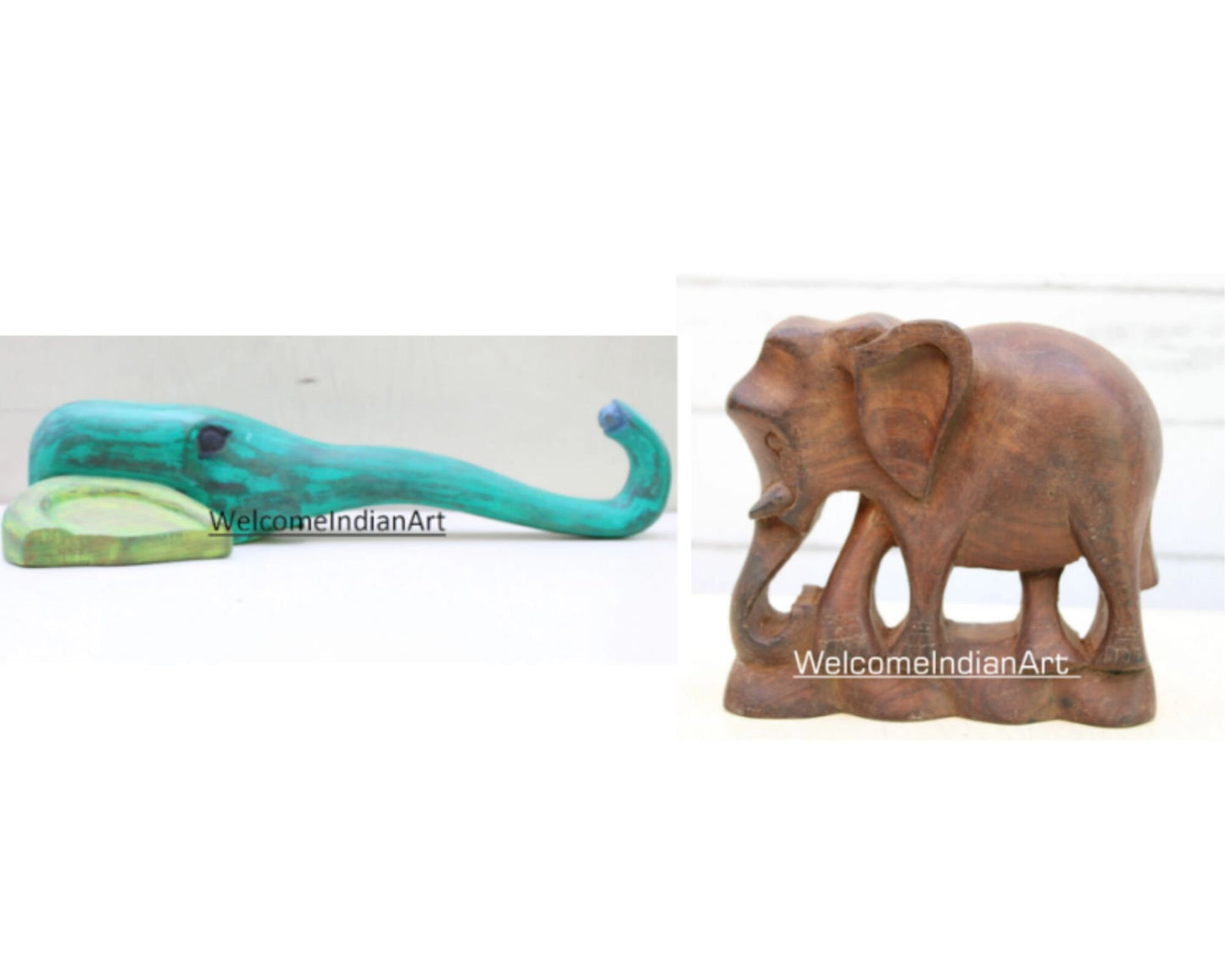 Wooden Elephant Head Vintage Painted Model 1