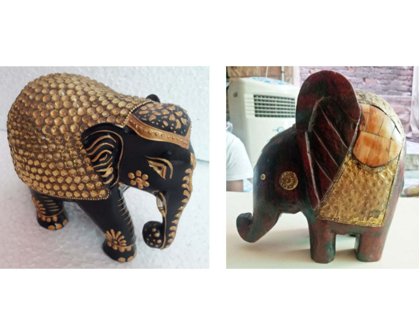Wooden Painted Elephant With Brass Model 1