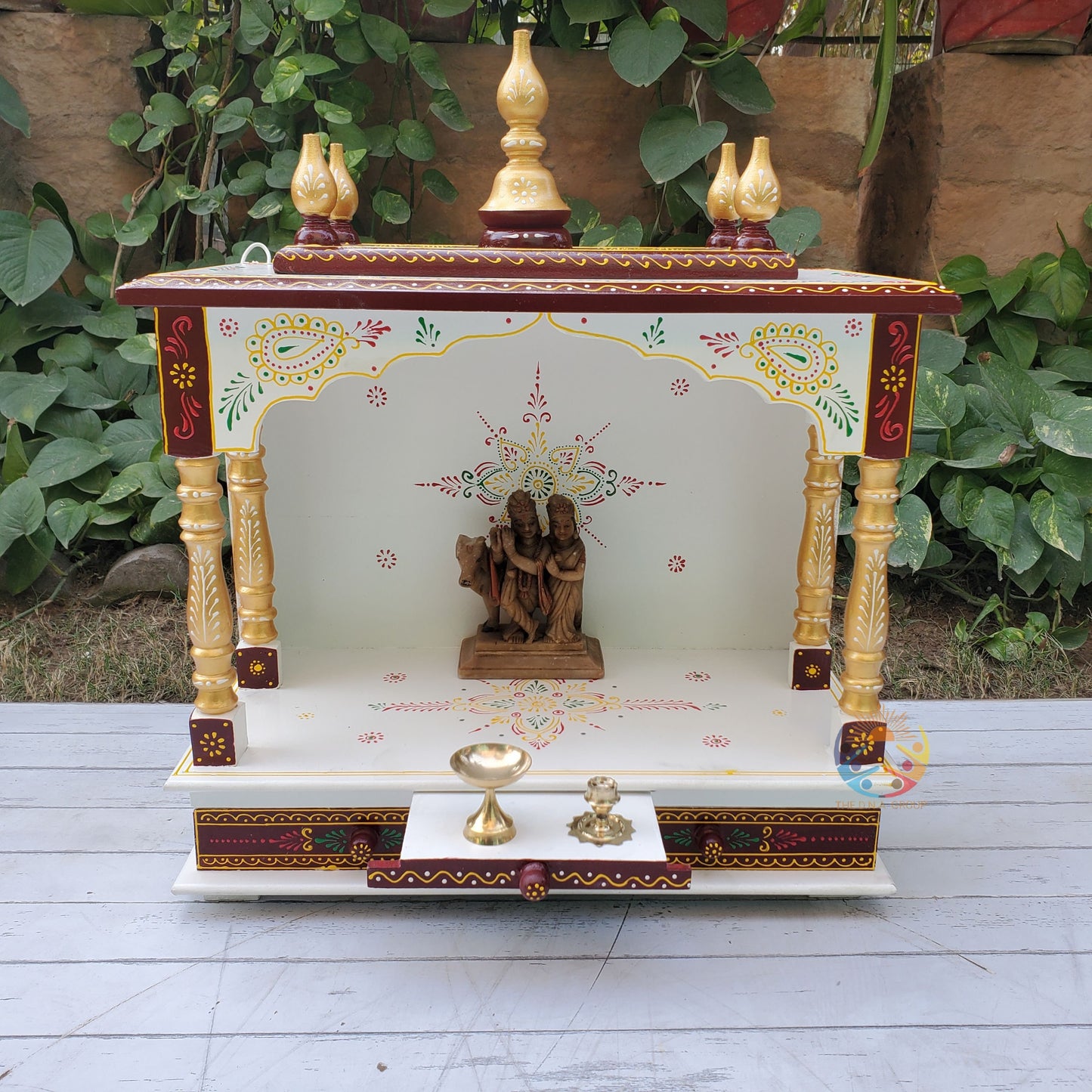 Brownish White Gold Handmade Wooden Temple