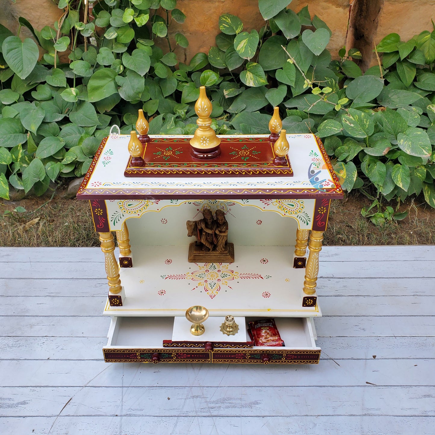 Brownish White Gold Handmade Wooden Temple