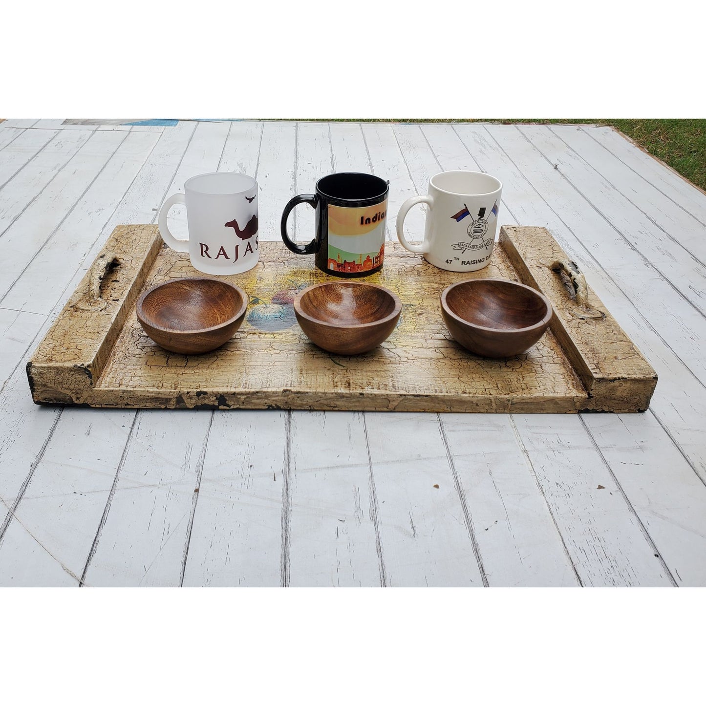 Wooden Handcrafted Rustic Printed Tray with