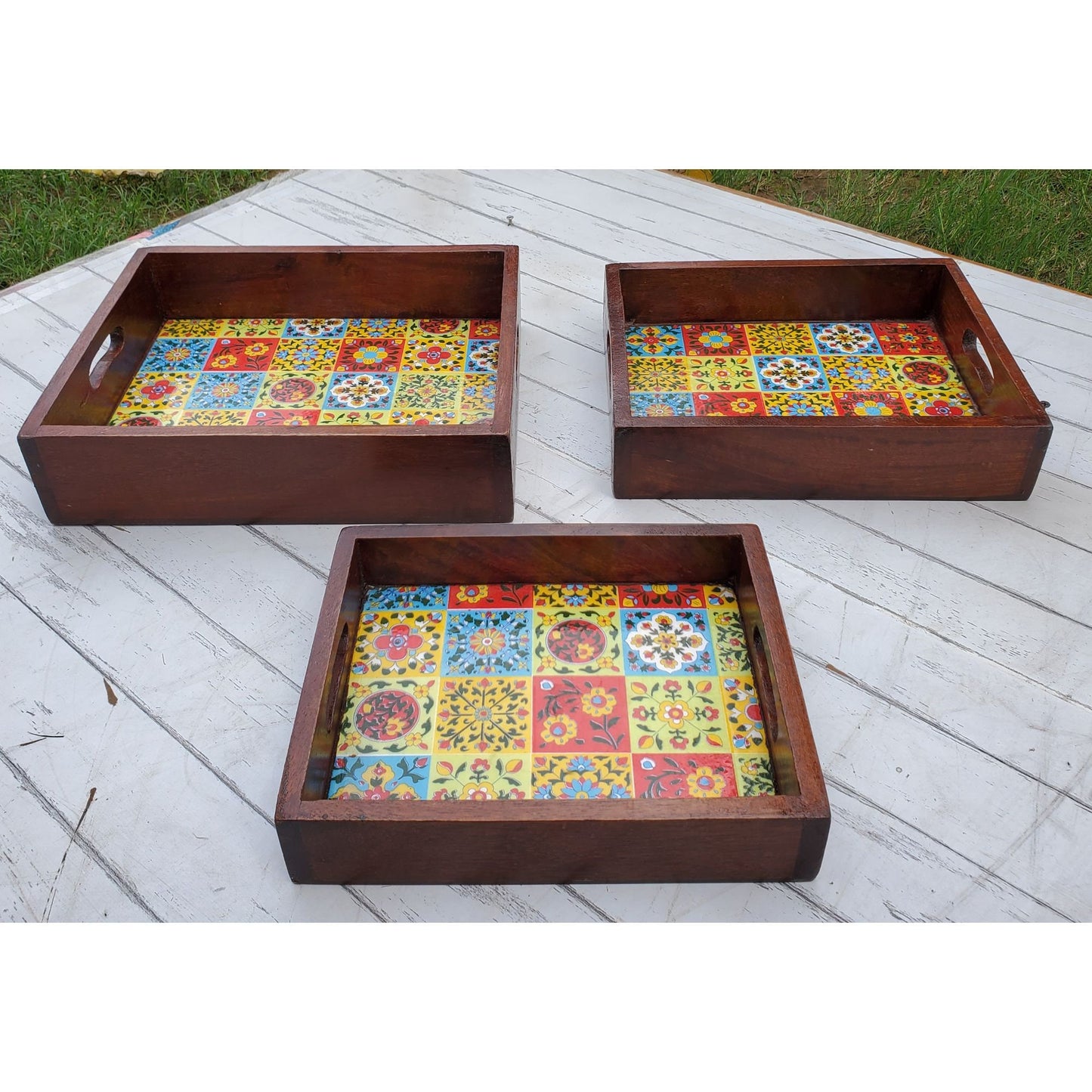 Wooden Service Tray, Handmade Round Eco-Friendly