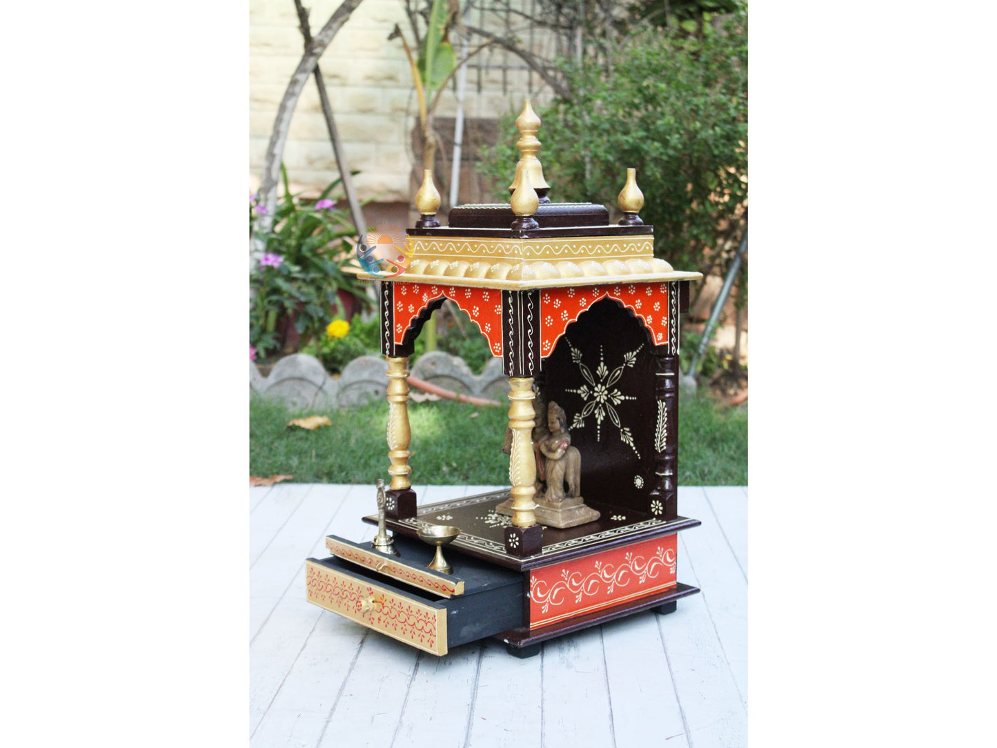 Designer Pooja Mandir with Painted Drawers