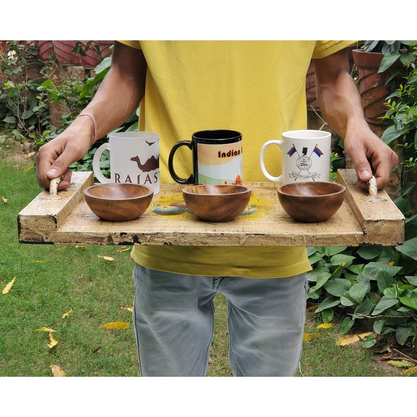 Wooden Handcrafted Rustic Printed Tray with