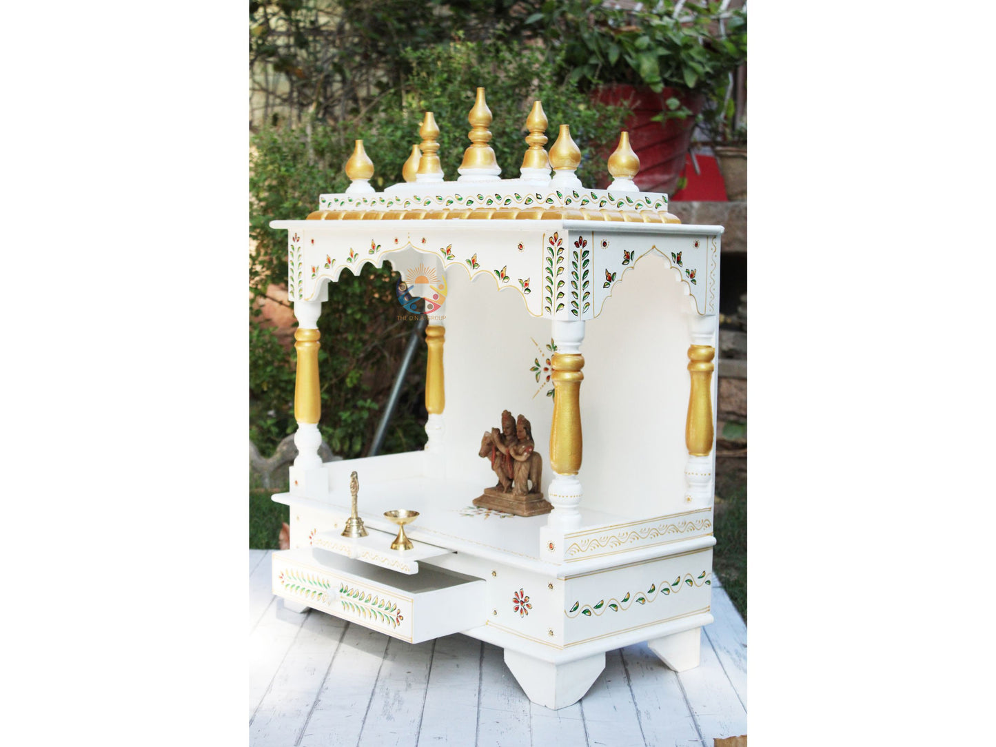 Big Size Wooden Temple in Classy White and Gold.