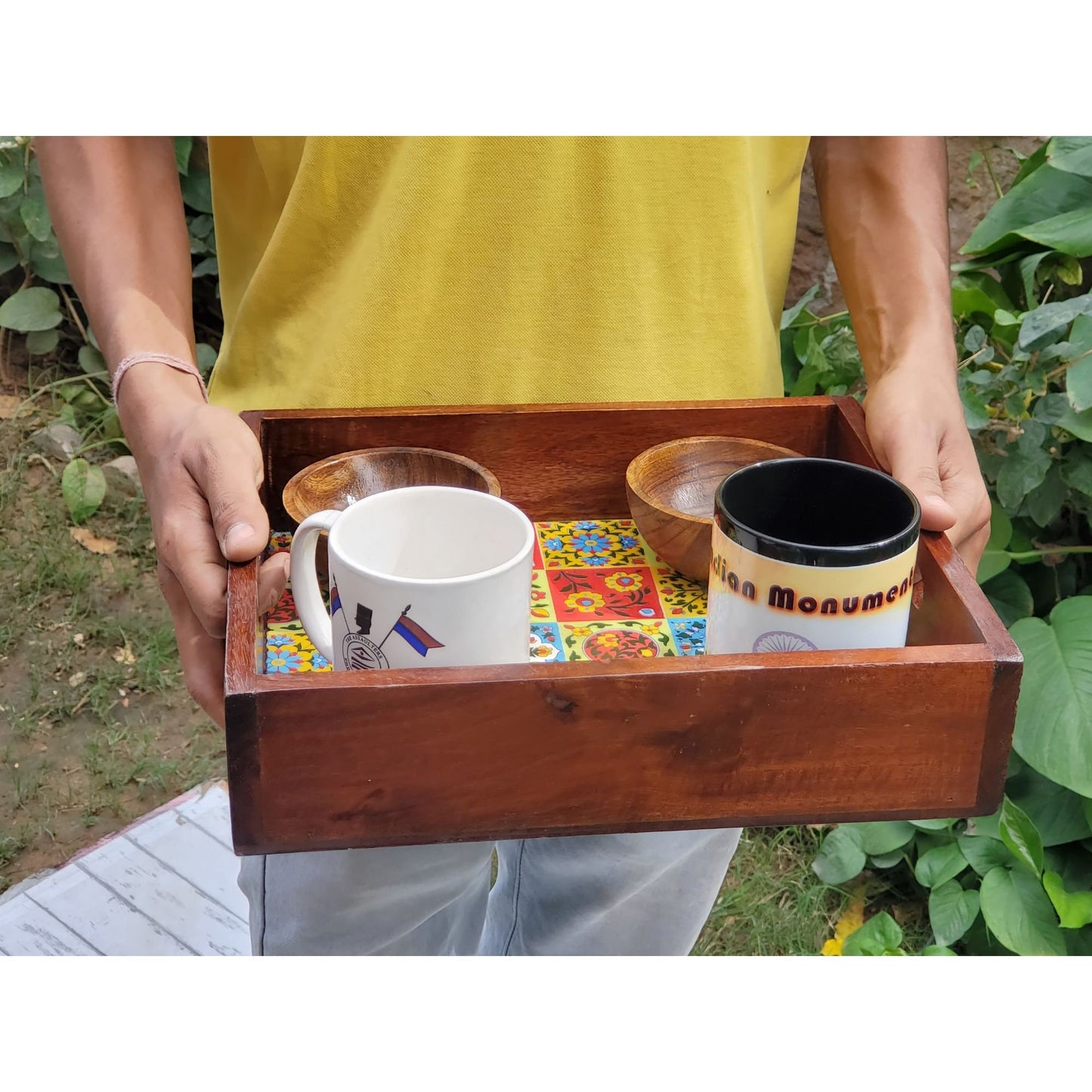 Wooden Service Tray, Handmade Round Eco-Friendly