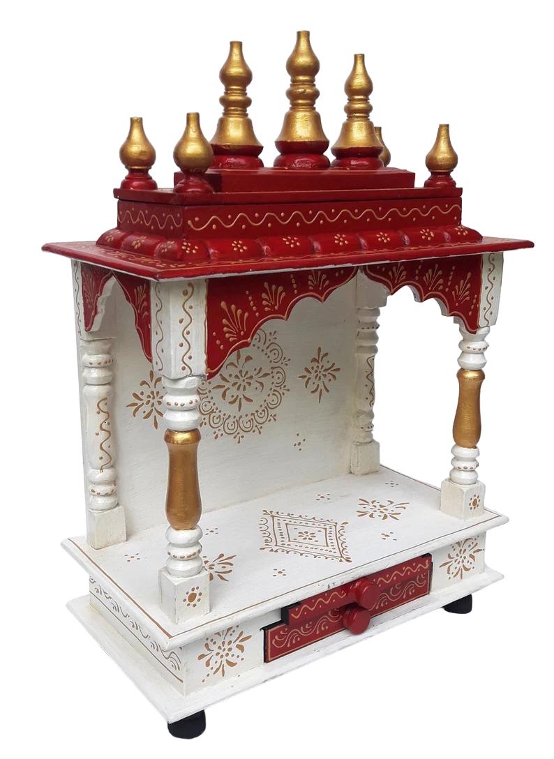 Wooden Mandir Temple In Wine Red and White Colour!