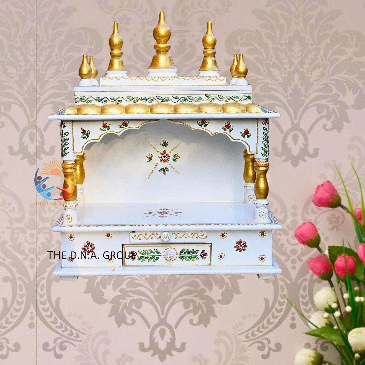 Big Size Wooden Temple in Classy White and Gold.