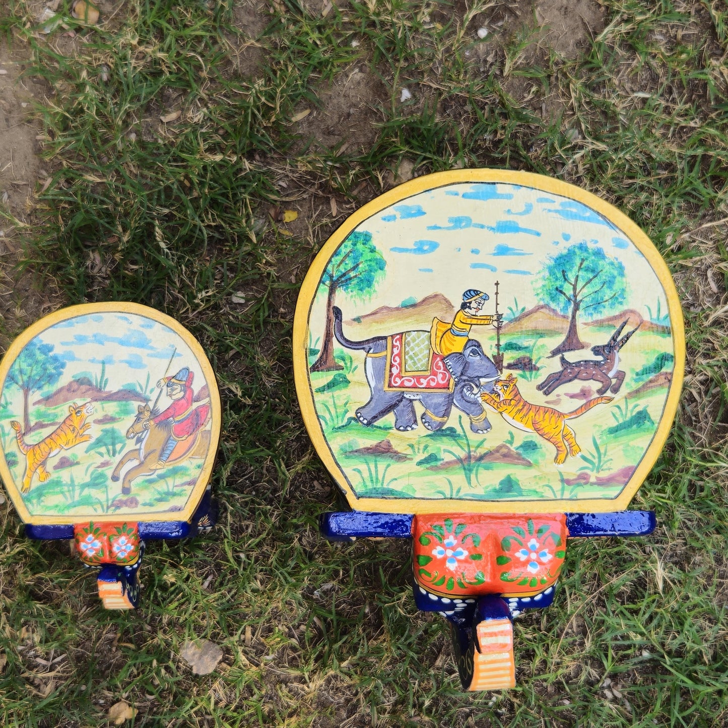 Wooden Elephant Stool Hand Painted Wood