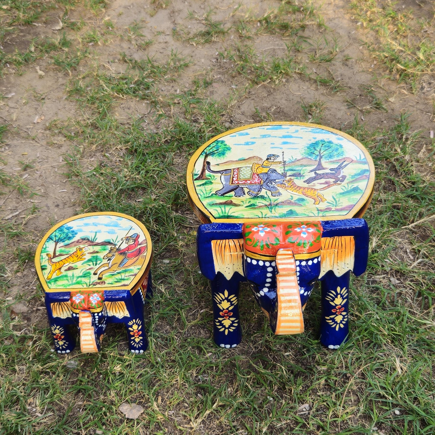 Wooden Elephant Stool Hand Painted Wood